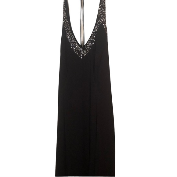 Linda Bernell Black Deep Plunge Halter Embellished Party Dress 10/11 - Picture 1 of 8